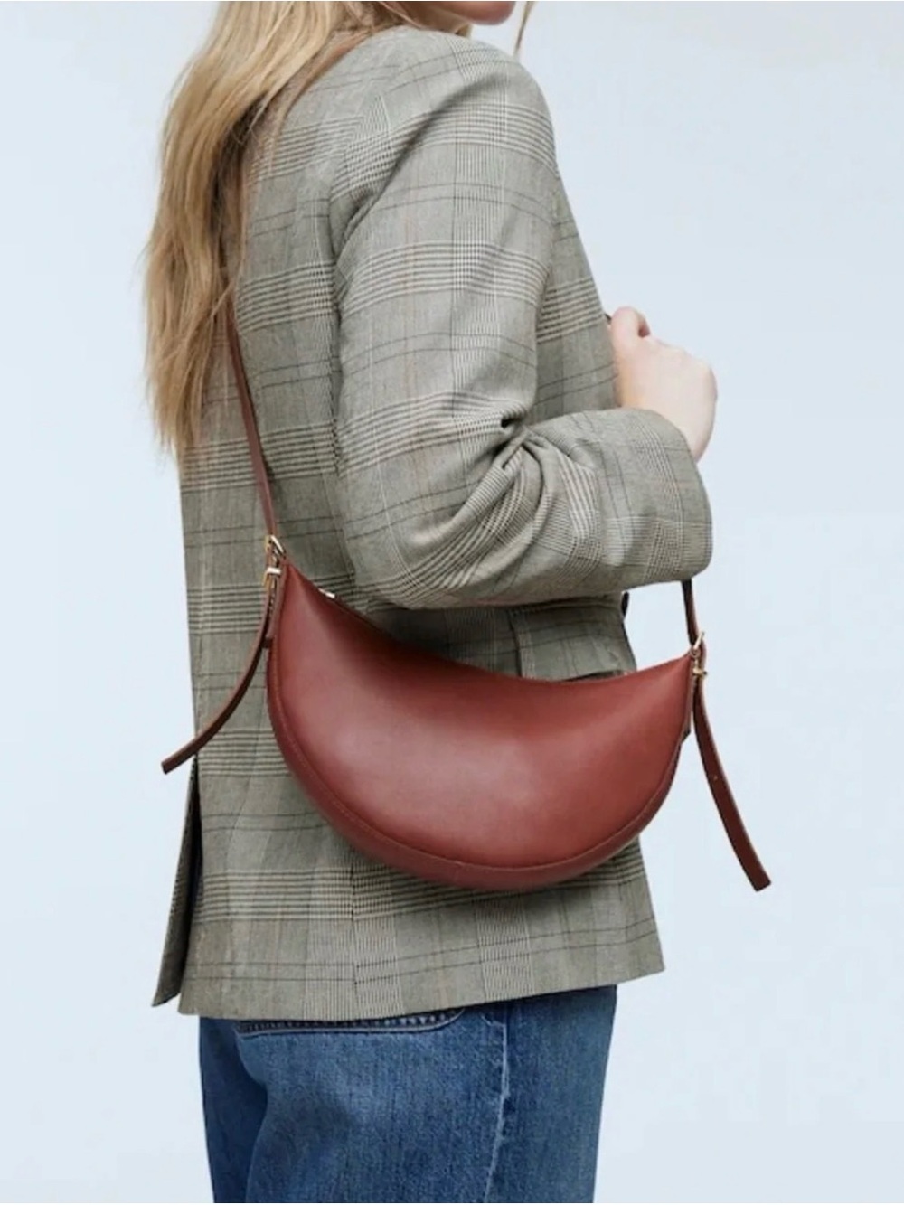 Brown Leather Crescent Shoulder Bag